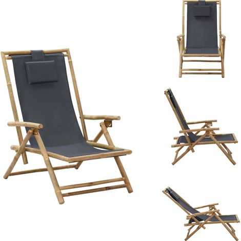 Chaise de relaxation inclinable Gris foncé Bambou et tissu - Chaise De Jardin - Chaise Relaxante - Chaise Pliante - Mobilier De Jardin - Fauteuil Extérieur (1/5)