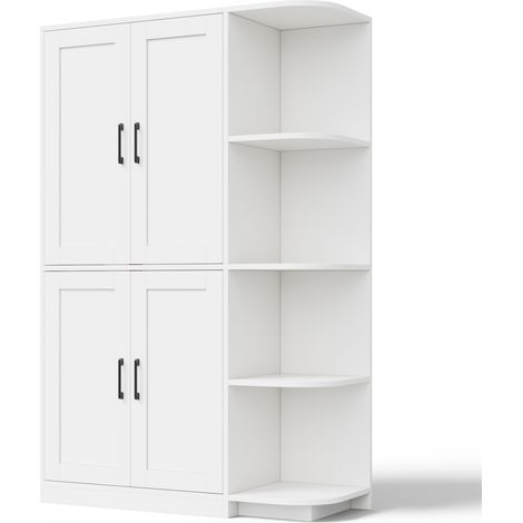 Credenza alta da cucina bianca in MDF con 4 ante e 4 vani a vista, 103 x 40 x 163 cm (1/5)