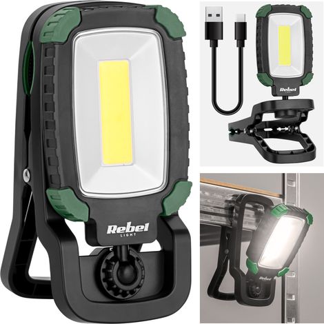 Rebel LED-Werkstattlampe mit Klemme, 500 lm, wiederaufladbar, USB-C, COB