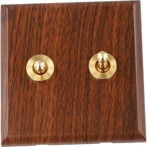 Interrupteur à pour bascule Rétro pour bois 86x86mm pour Lumière(2 Gang) PC ignifuge , finition noyer exquise, artisanat soigné, esthétique unique pour intérieur (1/5)