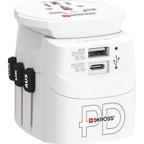 Adaptador de viaje mundial pro light usb ac30pd world pd 30w conexion a tierra (1/4)