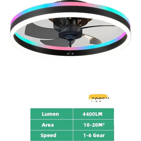 Ventilateur de plafond, éclairage RVB, vitesse réglable, noir (1/2)