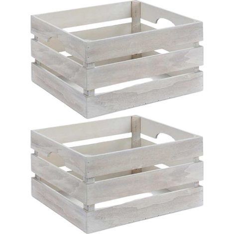 Boîte de rangement Liva - Lot de 2 - blanche - 16 x 26 x 13 cm - bois - décorative - style vintage (1/5)