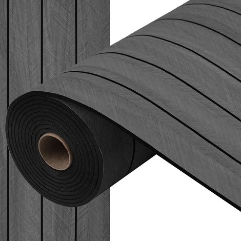 Jiubiaz Panel mural 3D autoadhesivo con efecto madera, 60 x 300 cm, revestimiento mural de PVC con efecto listones, gris oscuro (1/5)