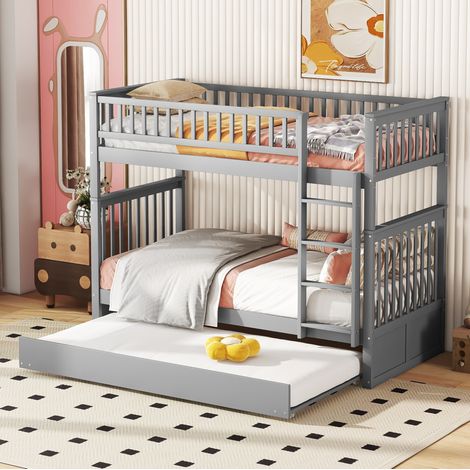 MEUBLIV Lit superposé 90x200 cm gris – avec lit gigogne, sans matelas (1/5)