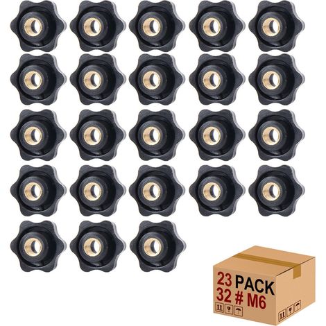 Lot de 23 écrous en forme d'étoile M6 × 32 mm - Filetage intérieur - Bouton de serrage - Écrou moleté - Tête en étoile pour machine à outils (M6) (1/5)