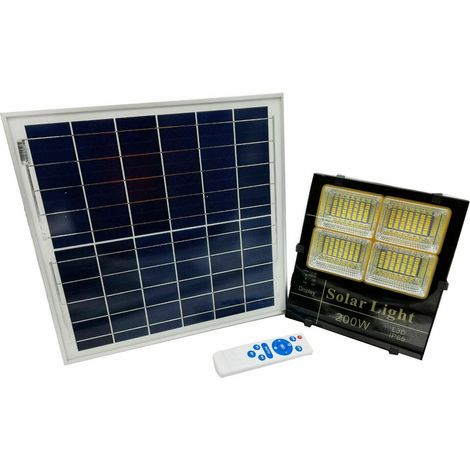 Faro LED 200W Con Pannello SOLARE Luce BICOLORE Calda o Fredda IP65