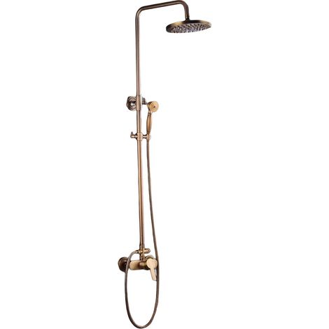 Regendusche Bad Duschkopf Duschset Nostalgie Duscharmatur Mit Handbrause Retro Duschsystem Gold Antik Kupfer Edelstahl Shower Brauseset Rund Regenduschkopf Verstellbarer Duschstange 16 x 128 x 30Cm