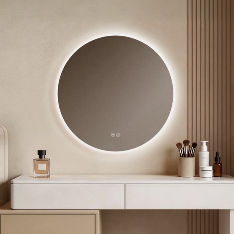 EMKE LED Badspiegel Rund Ø 70 cm, 3 Lichtfarben, stufenlos dimmbar, Touch-Schalter, Memory-Funktion, 3h-Abschaltautomatik (1/5)