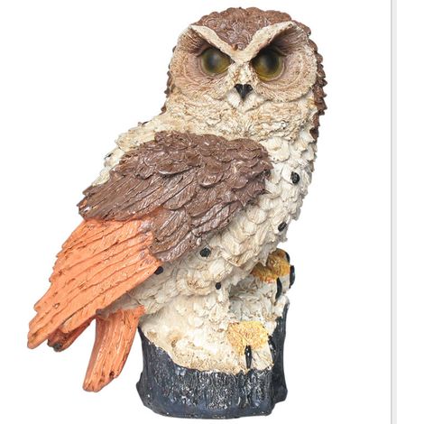 Lampe solaire hibou, lampe de jardin à fixer au sol (marron)-AquaForge