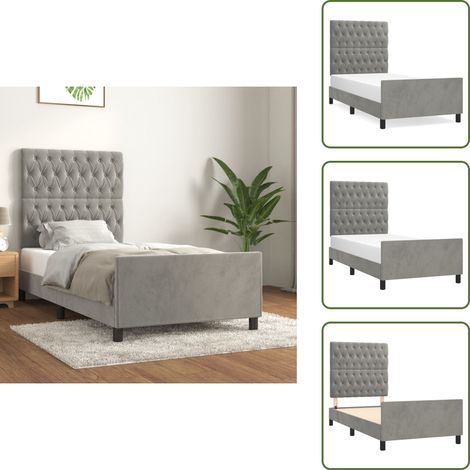 The Living Store Estructura de cama sin colchón terciopelo gris claro 100x200 cm - Estructura de cama
