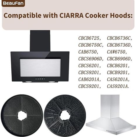 Filtre à charbon actif CBCF002 compatible avec CIARRA CBCS6201, CBCB6201, CBCB6736C, CBCS6906D, CBCB6906D, CBCS9201, CBCB9201 (Lot de 4) (1/5)