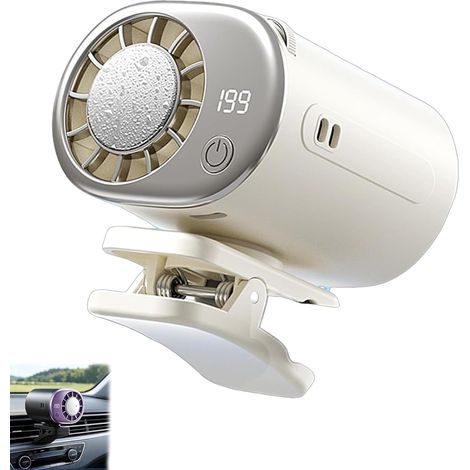 Ventilatore portatile con 199 velocità – Raffreddamento a semiconduttore 16℃, ricaricabile tramite USB, LED, clip in silicone antigraffio, silenzioso 30dB, per auto, SUV, camion, ufficio, camper, bian (1/5)