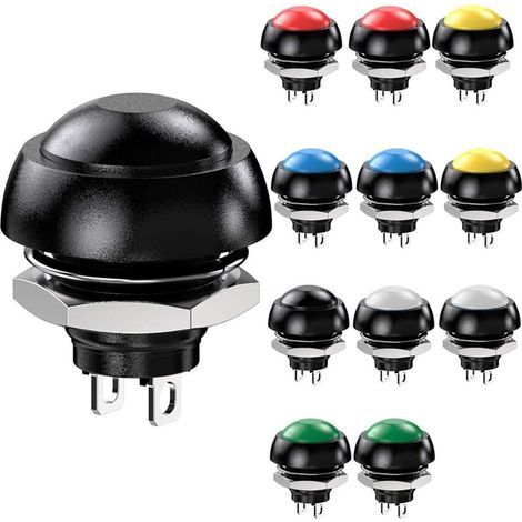 12er-Packung wasserdichte SPST-Taster (12 mm), Ein/Aus, 3 A/3 V, 5 V, 9 V, 12 V, 24 V, 230 V AC, rund, für Auto, PC, Tischlampe, Türklingel (1/4)