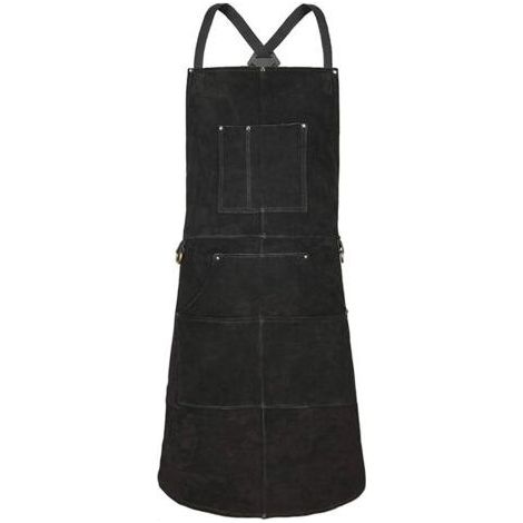 Tablier de soudeur 6 poches, en cuir ignifuge et résistant à la chaleur, ajustable, tailles M à XXXL, idéal pour les forgerons, les machinistes et les ateliers. (Noir) (1/5)