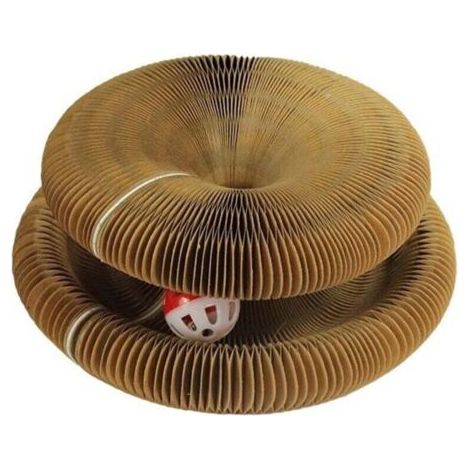 QORVA-Griffoir pliable accordéon pour chat - Jouet 2 en 1 pour chat - Maison à chat avec balle à clochette - Tapis à griffer recyclable - Griffoir portable - Jouet résistant pour animaux (1/4)