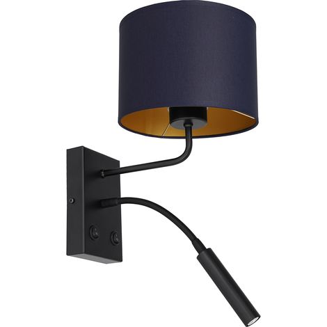 Applique Arden noire abat-jour bleu, liseuse Luminex