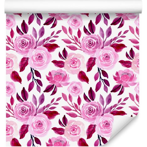 Papier peint rose poudré à motifs de roses roses 50x1000 cm (1/5)