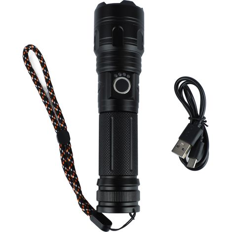 Lampe torche rétractable ultra lumineuse longue portée indicateur batterie aluminium alliage USB pour camping extérieur (1/5)