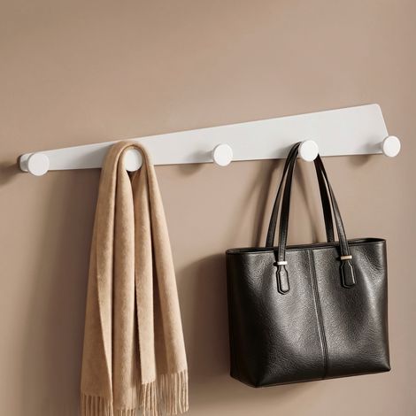 doporro Patère Murale de 5 Crochets, Porte Manteau Mural, Blanc en Alliage d'Aluminium, Adhésif ou avec Perçage, pour Porte Entrée Cuisine Salle de Bain, Stalo-18