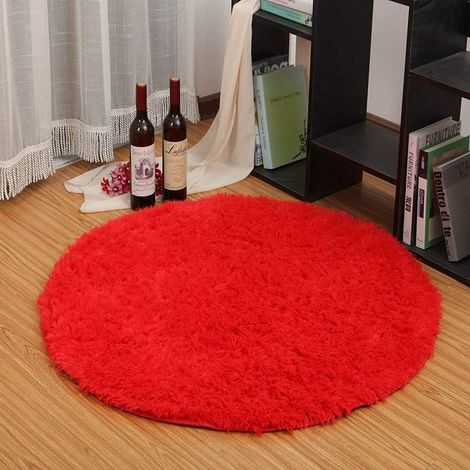 Round plush rug with long pile, non-slip and soft, for children's room, baby's room, playroom, living room, home decoration (red, 1 x 1 m) (1/5)