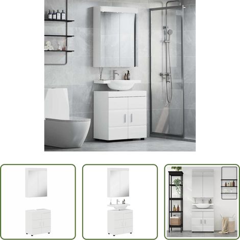 vidaXL Rangement salle de bain -  Ensemble de mobilier de salle de bain TULUM Blanc brillant (1/5)
