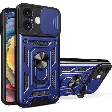 Custodia Hybrid Armor Camshield per iPhone 16 Plus con copertura per fotocamera e supporto - blu