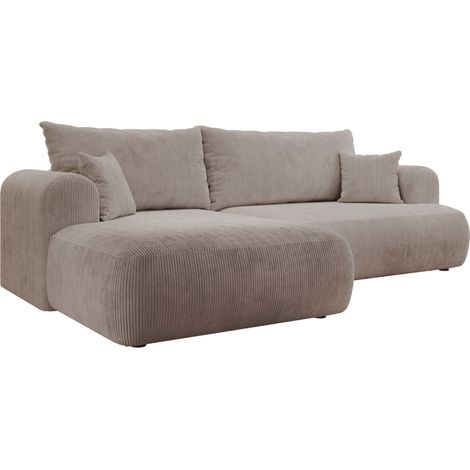 Selsey Ovo Cord – Ecksofa Schlaffunktion, Bettkasten, Cordstoff, links, Beige