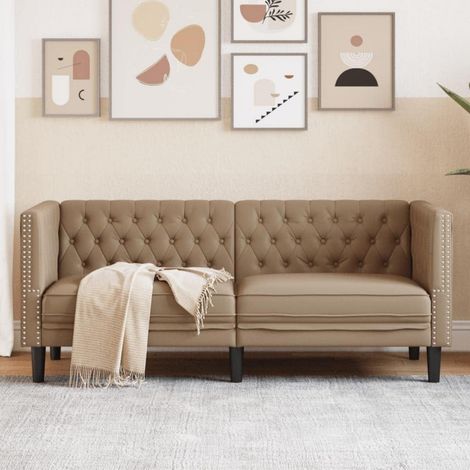 Chesterfield Sofa 2-Sitzer Kunstleder Cappuccino mit Knopfheftung und stabilen Stützbeinen (1/5)
