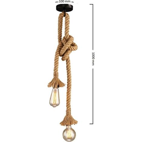 Porta lampadina E27x2 pendente corda canapa design vintage antico rustico (1/5)