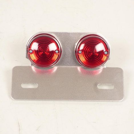 Double feu arrière rond avec support de plaque alu pour moto (1/3)
