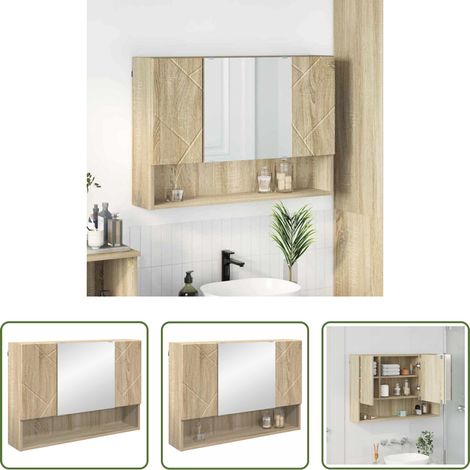 vidaXL Armoire murale - Armoire Miroir Chêne Sonoma 80 x 17 x 55 cm Bois d'ingénierie (1/5)