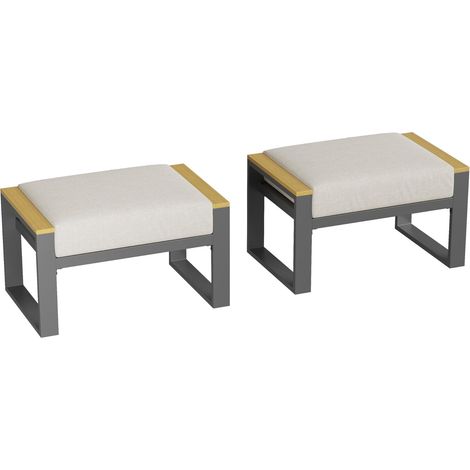 2er Set leichte Outdoor-Fußhocker mit abnehmbaren Kissen – Vielseitig als Fußbank, Beistelltisch oder zusätzlicher Sitz für Balkon, Terrasse, Garten oder Pool Beige (1/5)