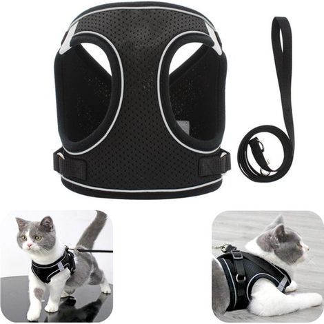 Harnais pour chat et petit chien - harnais réfléchissant respirant avec laisse, plusieurs tailles (1/5)
