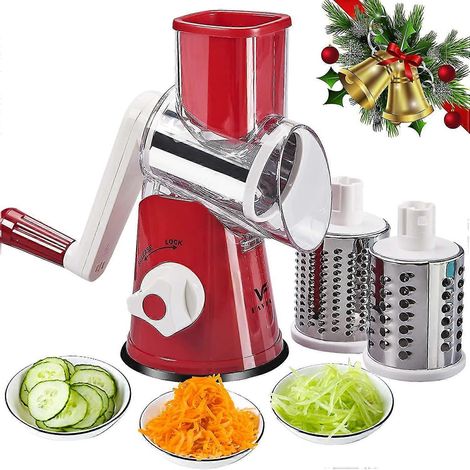 Râpe à légumes manuelle rotative, râpe à tambour multifonction, avec 3 lames en acier inoxydable, pour fruits, légumes et fromage (re (1/5)