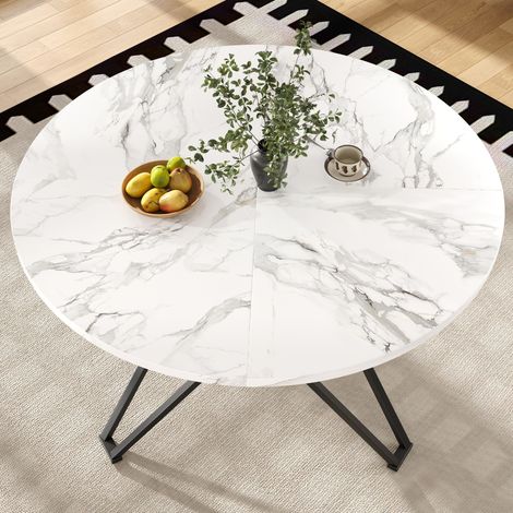 Tavolo rotondo 100x100x76 cm nero in MDF effetto marmo con base metallica e piedini regolabili