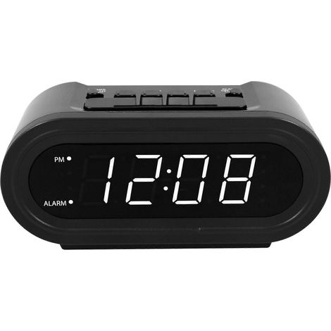 Réveil avec fonction de réglage automatique, ruban noir et affichage LED blanc. (1/5)