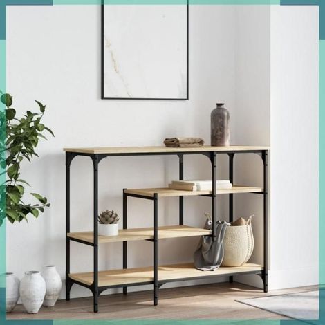 Table console avec étagères - Mod. 837788 - Chêne sonoma - 100×35×75 cm - Bois d'ingénierie & métal (1/5)