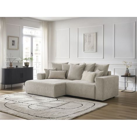 BOBOCHIC - Canapé d'angle convertible coffre ATILLA tissu texturé Angle gauche  Beige (1/5)