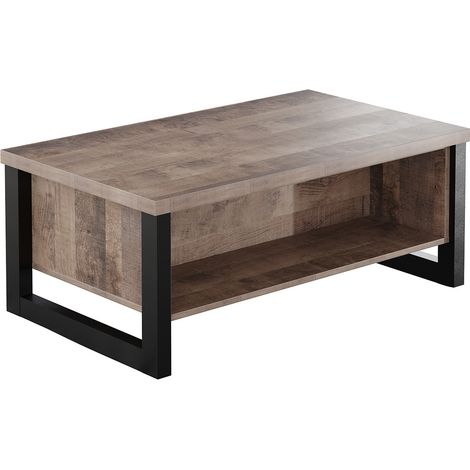 Table basse rectangulaire style industriel chêne foncé Clémentine (1/4)