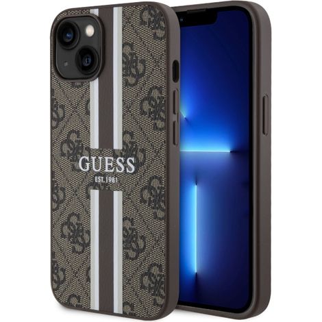 Funda Guess GUHMP14SP4RPSW para iPhone 14/15/13 de 6,1 pulgadas, color marrón/marrón, carcasa rígida, 4G, rayas estampadas, MagSafe. (1/5)