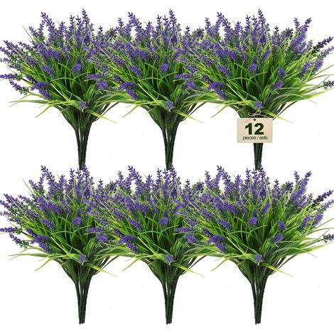 Lot de 12 fleurs de lavande artificielles - Plantes de balcon d'été résistantes aux intempéries et faciles d'entretien - Fleurs artificielles réalistes pour jardin, terrasse et décoration de (1/5)