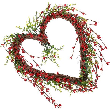 Couronne de cœurs pour décoration de mariage, couleurs assorties, style rustique, brindilles et vigne (1/5)