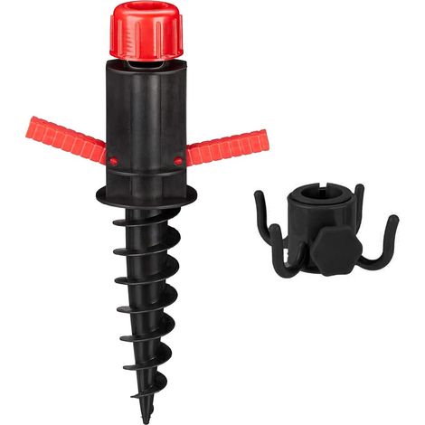 Pied de Parasol avec axe de Sol pour Plage ou Sol, avec axe de Sol et Crochet, pour mâts de Parasol jusqu'à 22-32 mm de Long, Noir (1/5)
