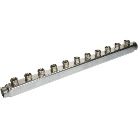 Collecteur chauffage inox pour radiateur, 11 circuits, femelle 1'' (26/34) - mâle 3/4'' EK (20/27) - Itap