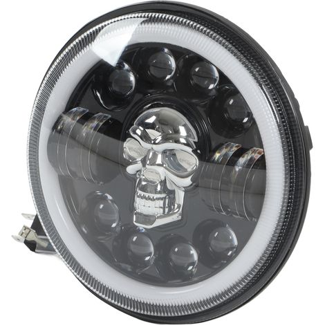 Phare Moto LED 7 pouces œil d'ange motif Crâne blanc étanche universel personnalisé (1/5)