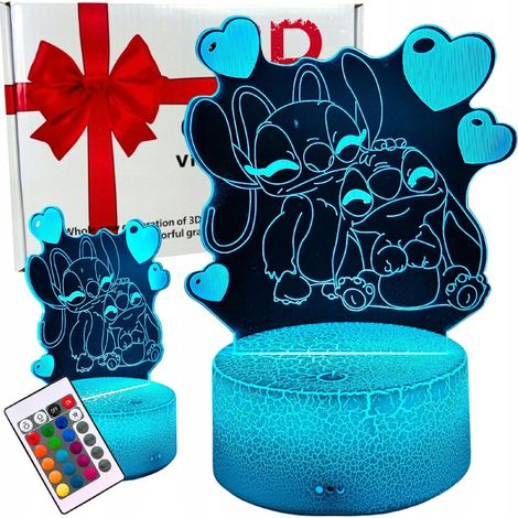 Lámpara de noche 3D Lilo y Stitch STITCH de 16 LED para niños + Control remoto D6
