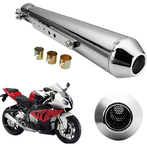 Silenciador para motocicleta, fabricado en acero inoxidable, compatibilidad universal, baño de plata. (1/2)