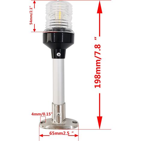 Marine-/Yacht-LED-Rundumleuchte, 12/24 V, weißes Licht, mit Stange und Edelstahlfuß – 9 Zoll (2035S-9) – Lampe (1/4)