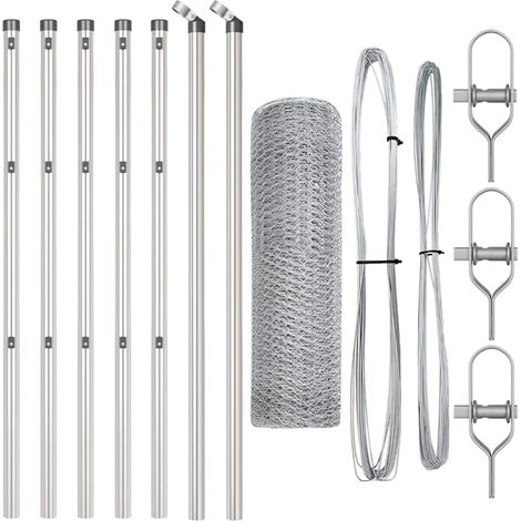 Grillage rouleau,Clôture Hexagonale 0.8x10 m en Acier Galvanisé, Poteaux Clôture 7 pcs Ø32 mm 120 cm en Acier Galvanisé CFW5958592